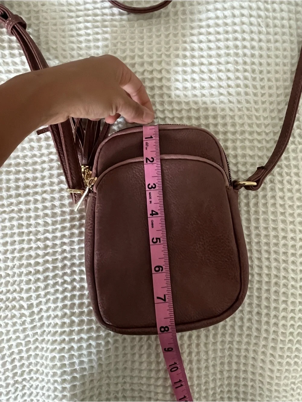 Mini Crossbody Bag in Mauve Pink - Compact Tassel Shoulder Purse